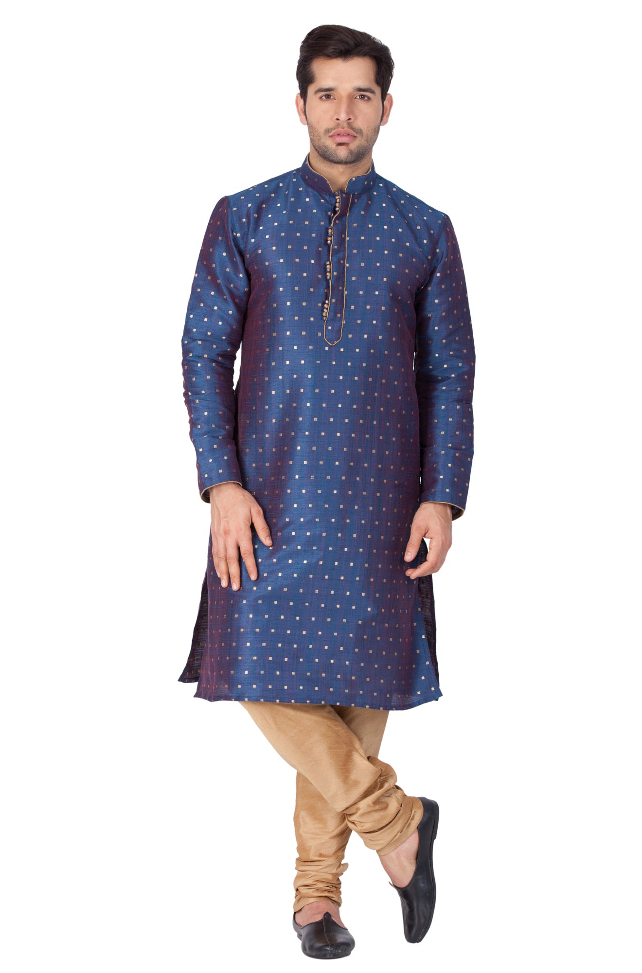 Men's Blue Silk Blend Kurta Pyjama Set