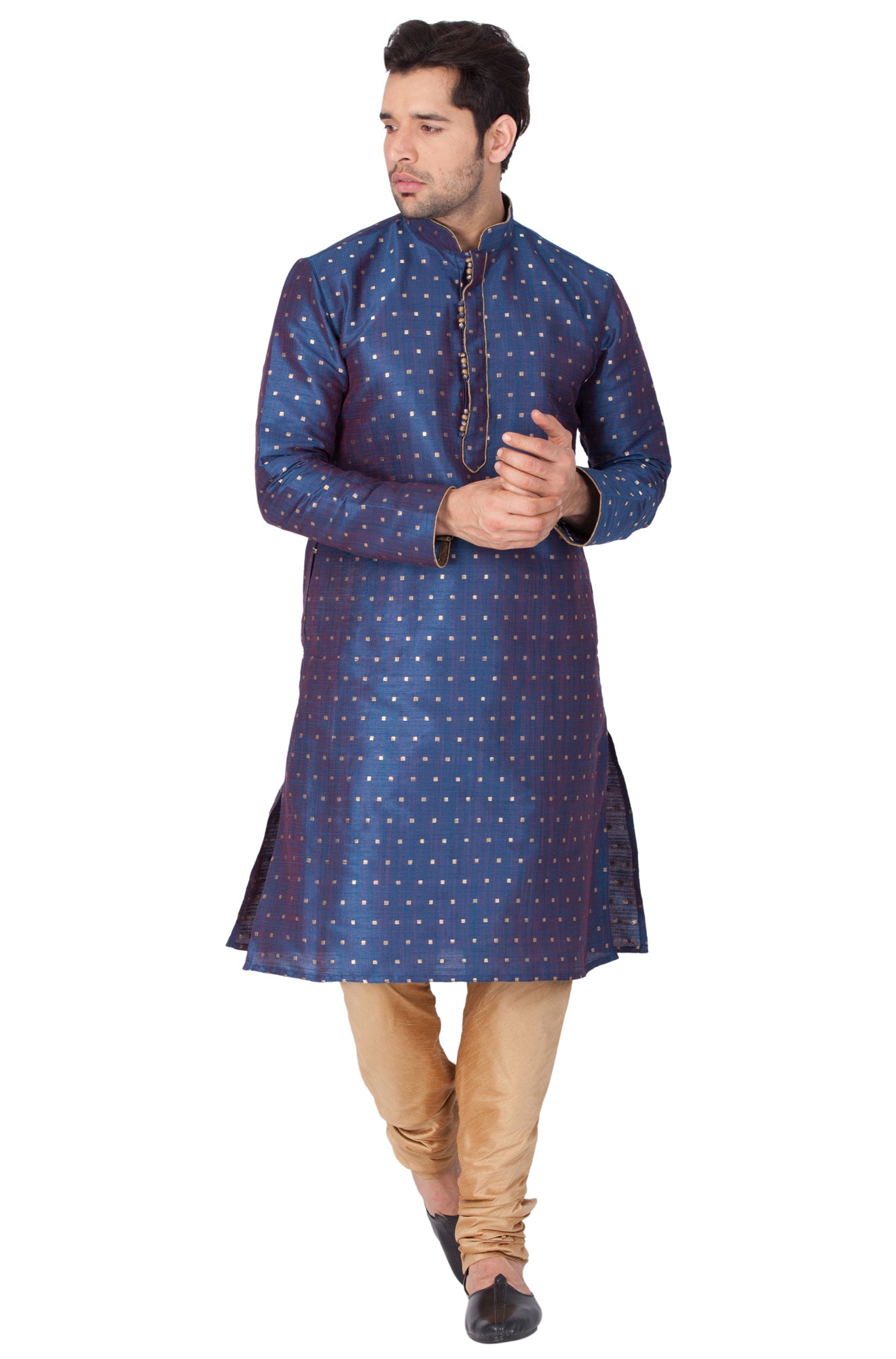 Men's Blue Silk Blend Kurta Pyjama Set