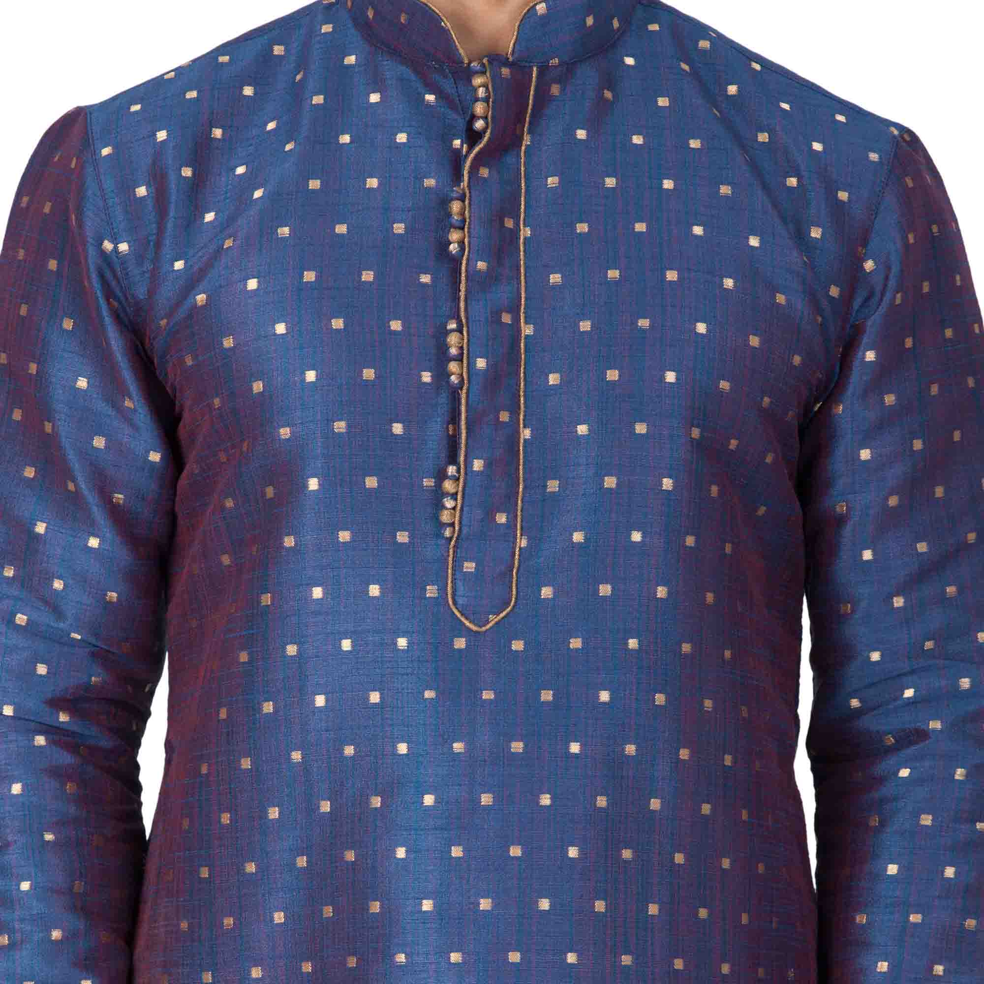 Men's Blue Silk Blend Kurta Pyjama Set