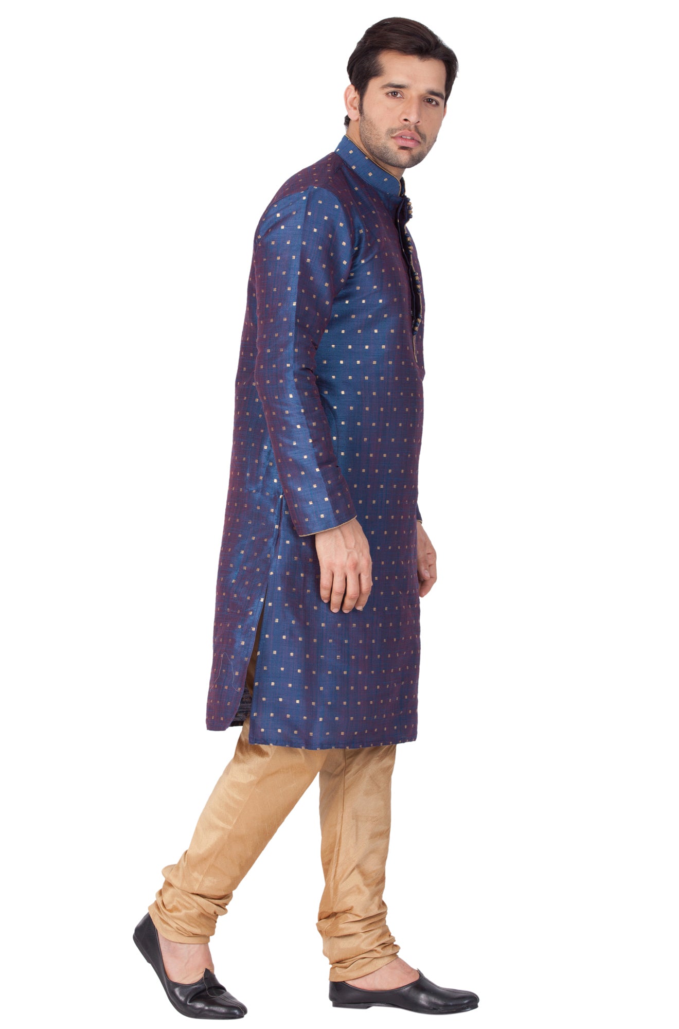 Men's Blue Silk Blend Kurta Pyjama Set