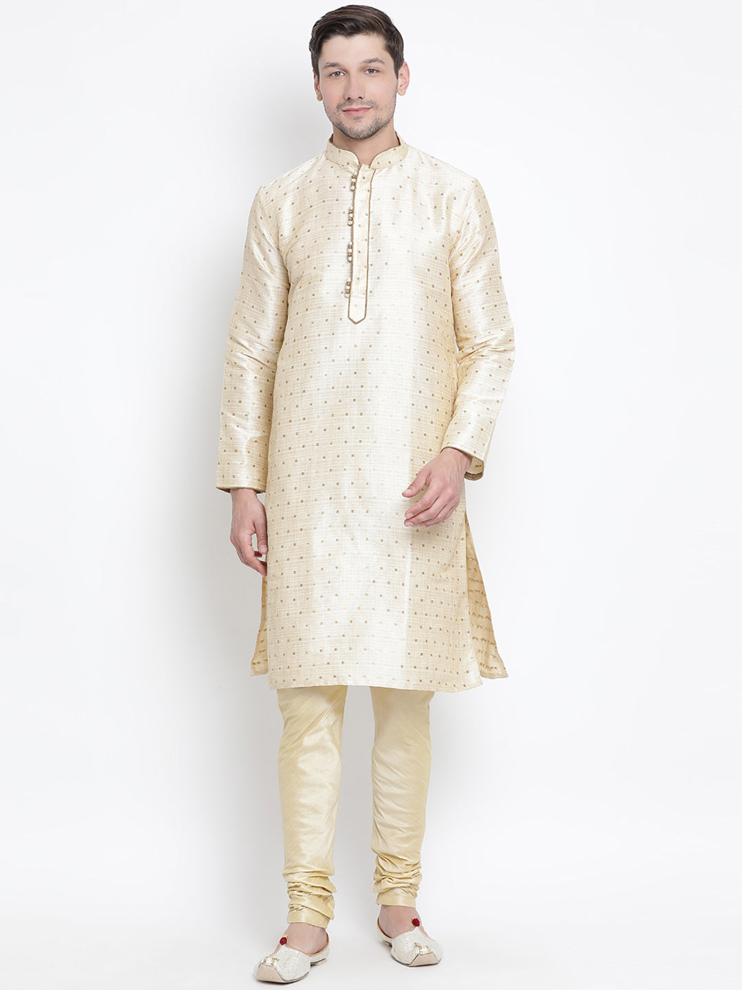 Men's Gold Silk Blend Kurta Pyjama Set