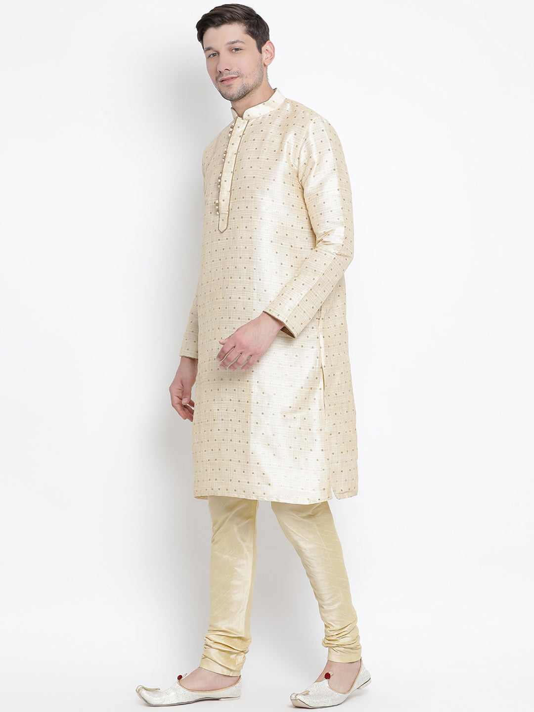 Men's Gold Silk Blend Kurta Pyjama Set