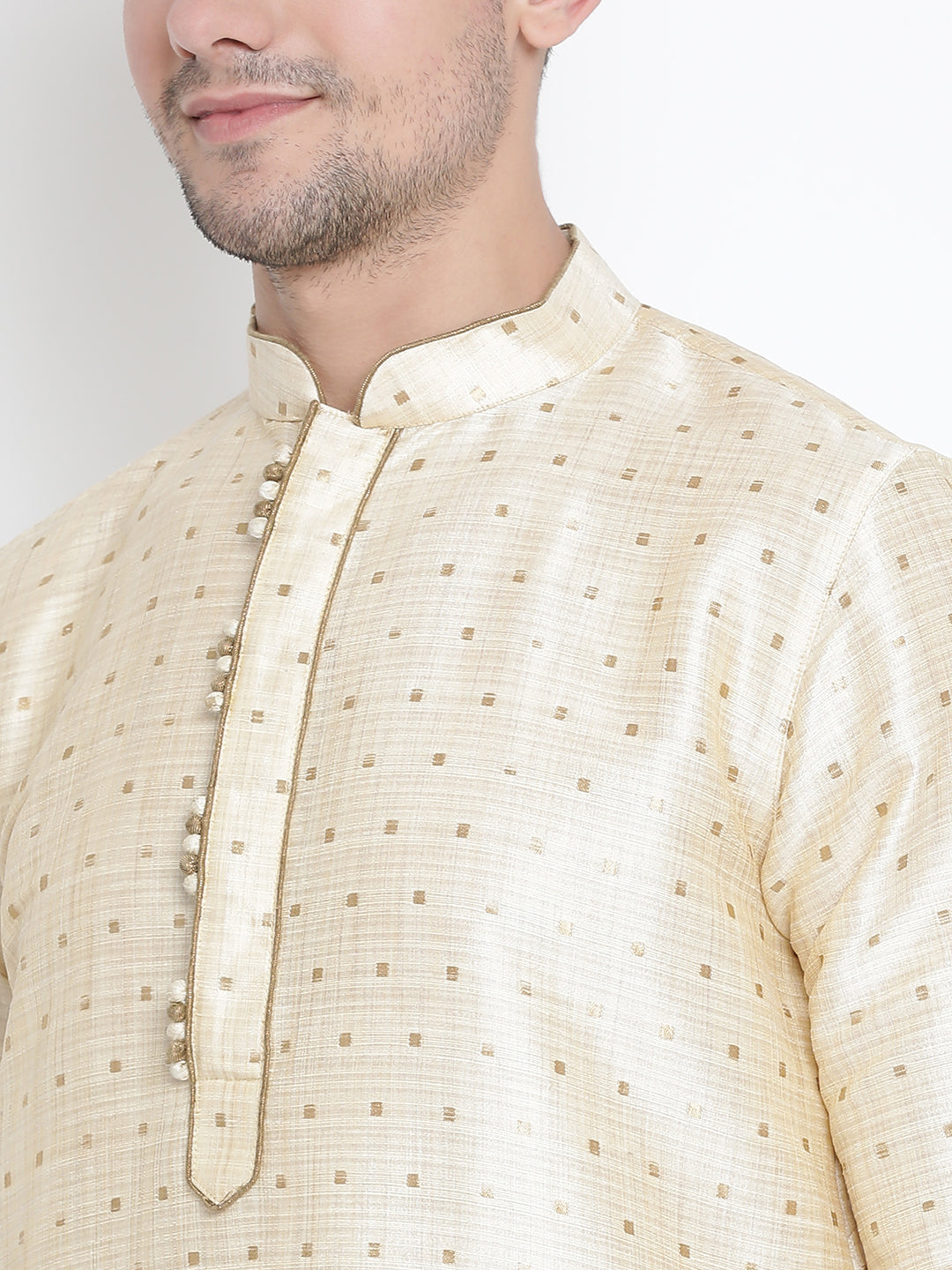 Men's Gold Silk Blend Kurta Pyjama Set