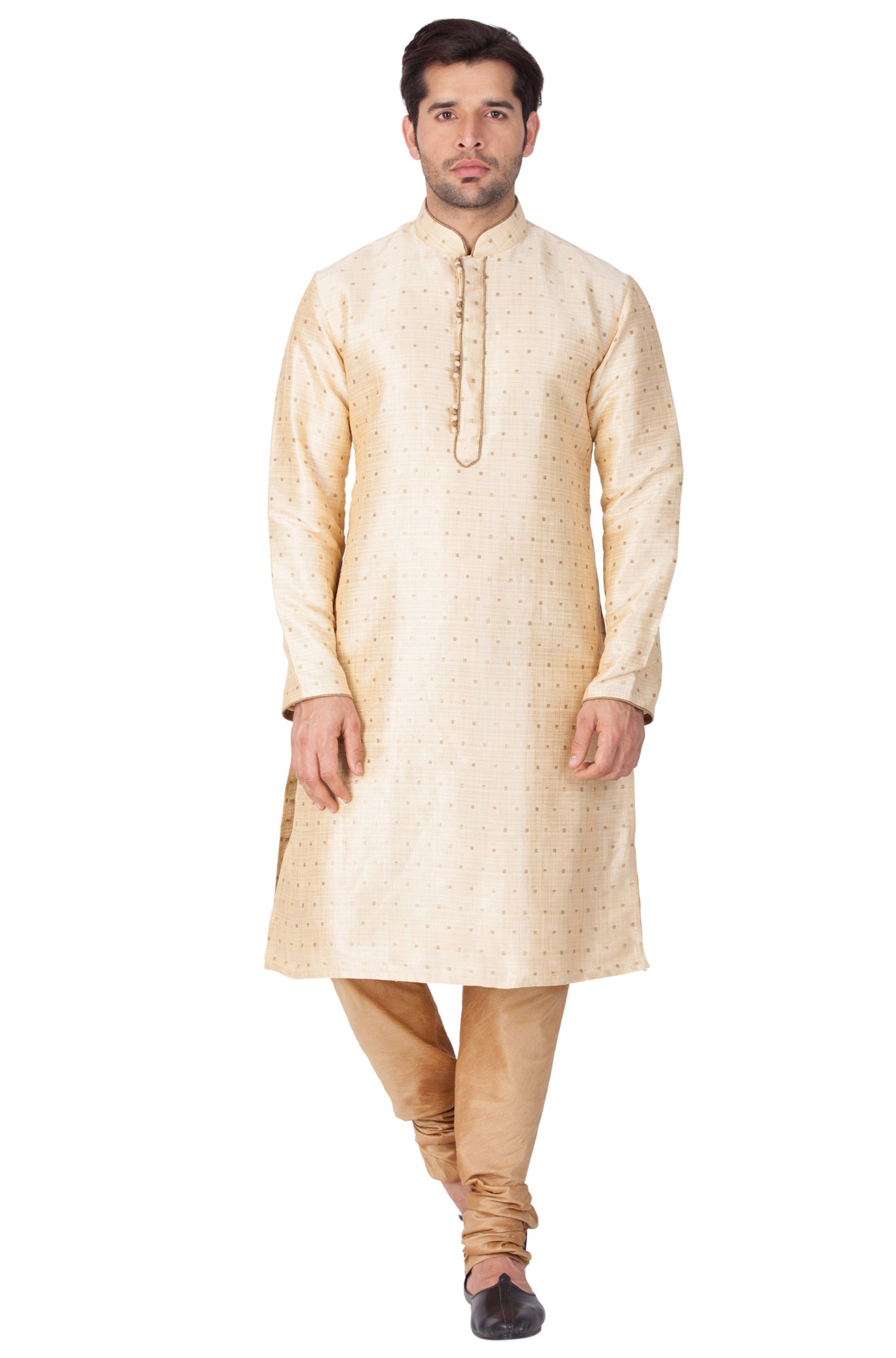 Men's Gold Silk Blend Kurta Pyjama Set