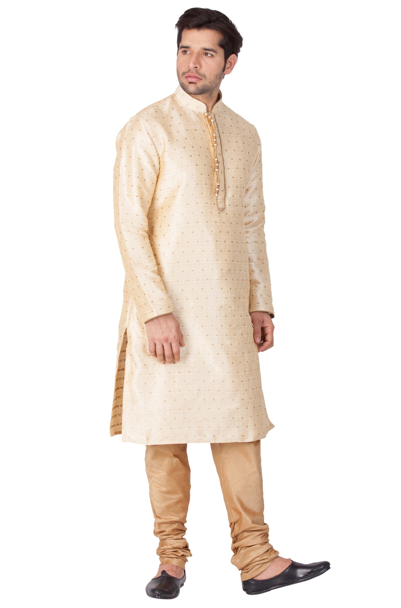 Men's Gold Silk Blend Kurta Pyjama Set