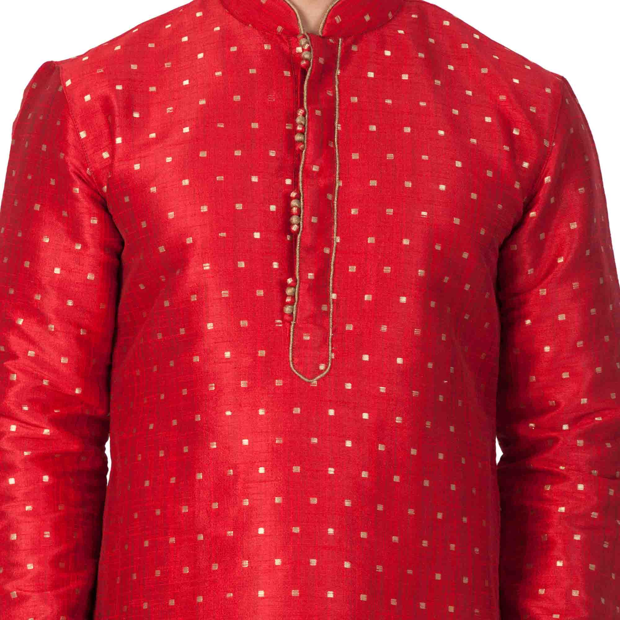 Men's Maroon Silk Blend Kurta Pyjama Set