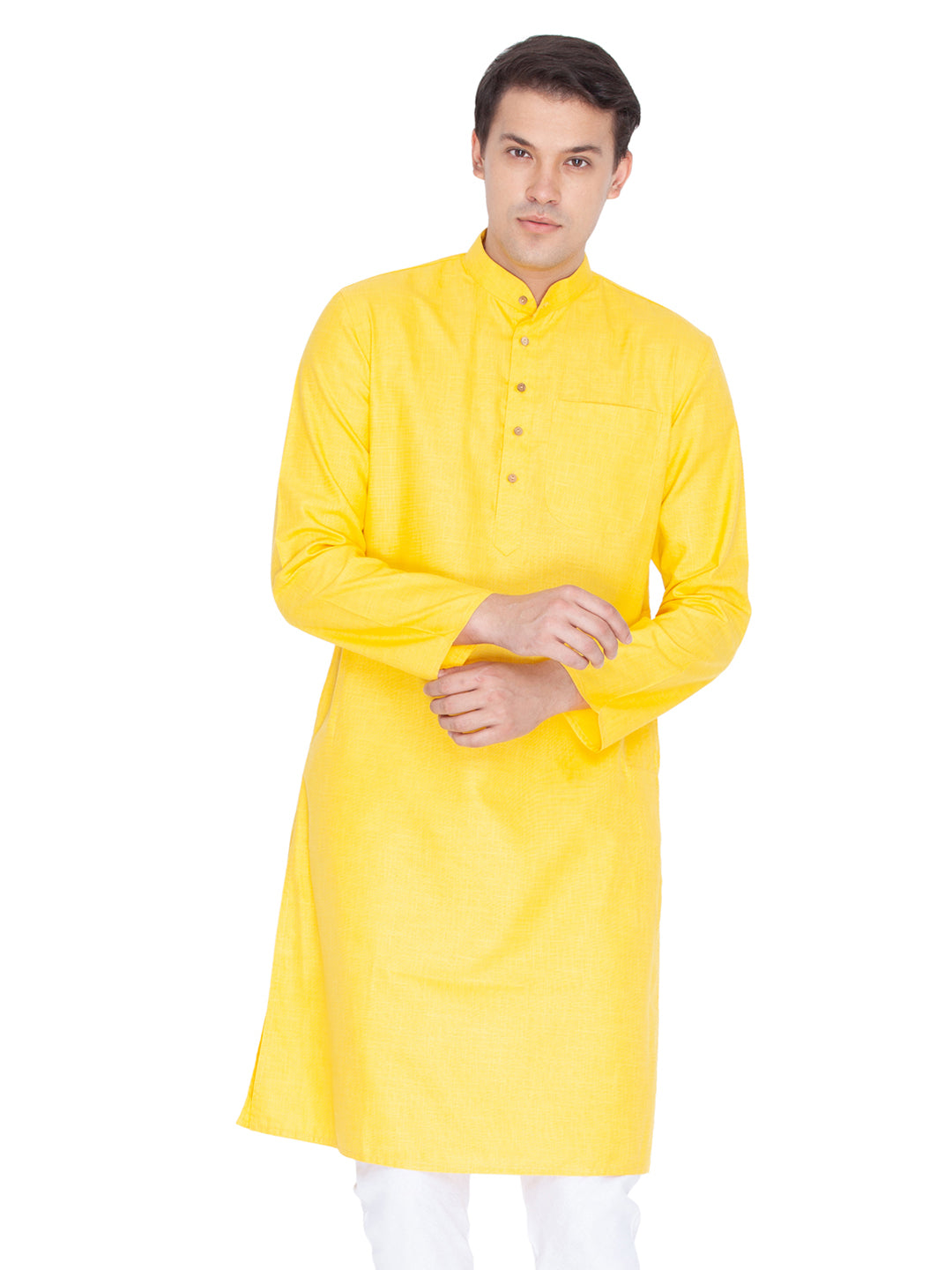 Men's Yellow Cotton Linen Blend Kurta