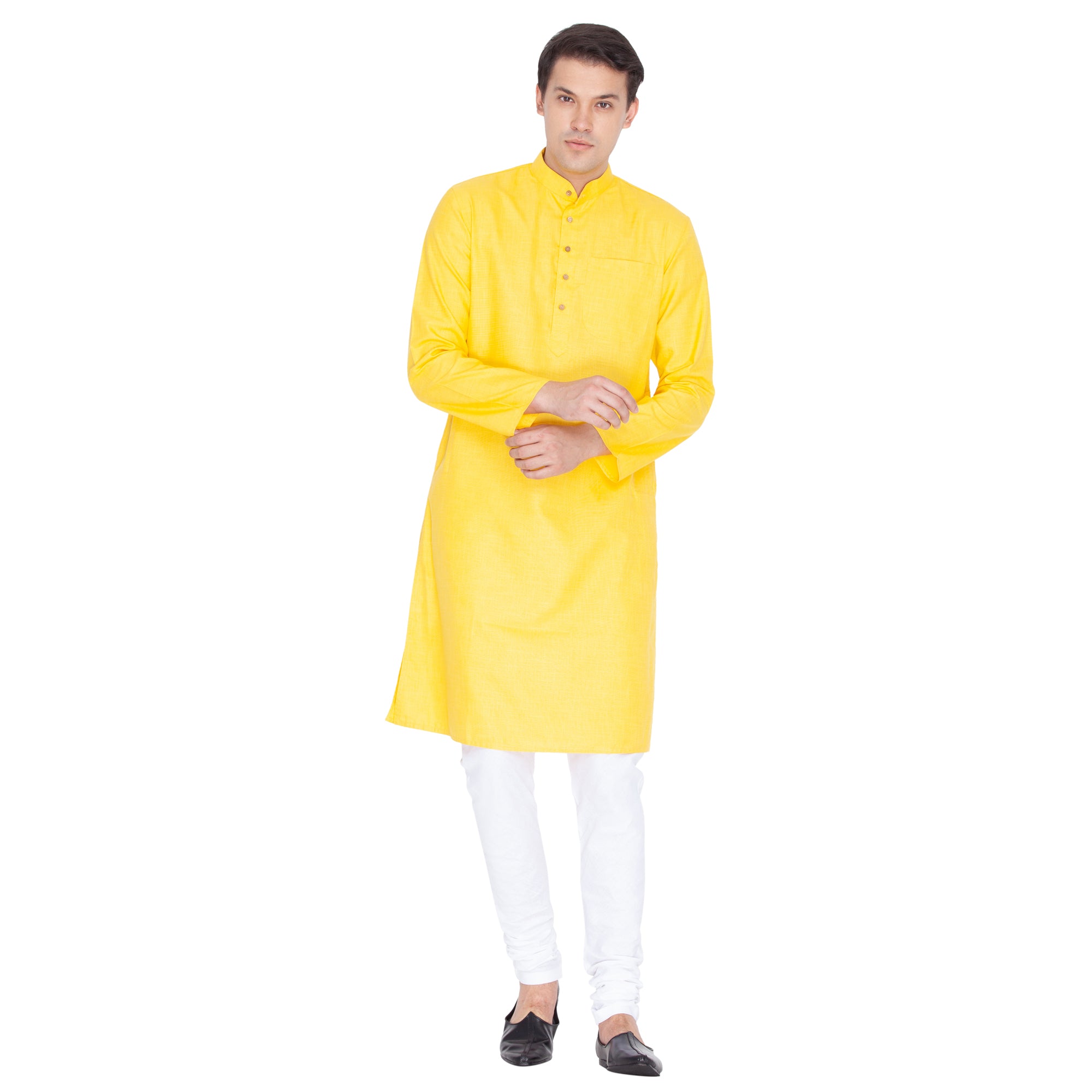 Men's Yellow Cotton Linen Blend Kurta Pyjama Set