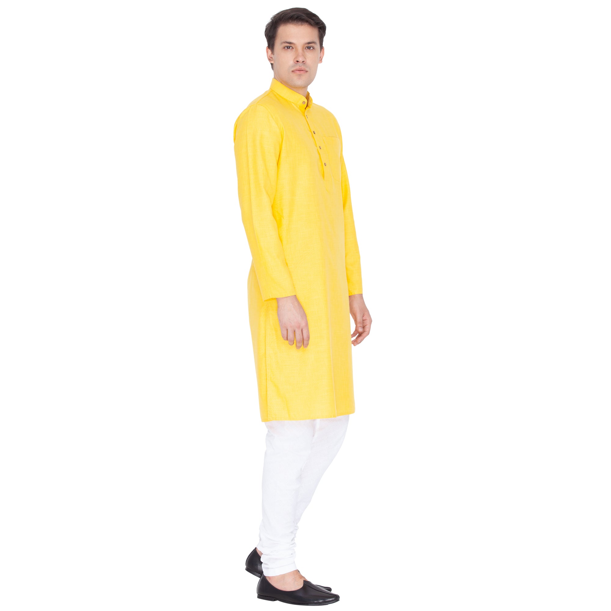 Men's Yellow Cotton Linen Blend Kurta Pyjama Set