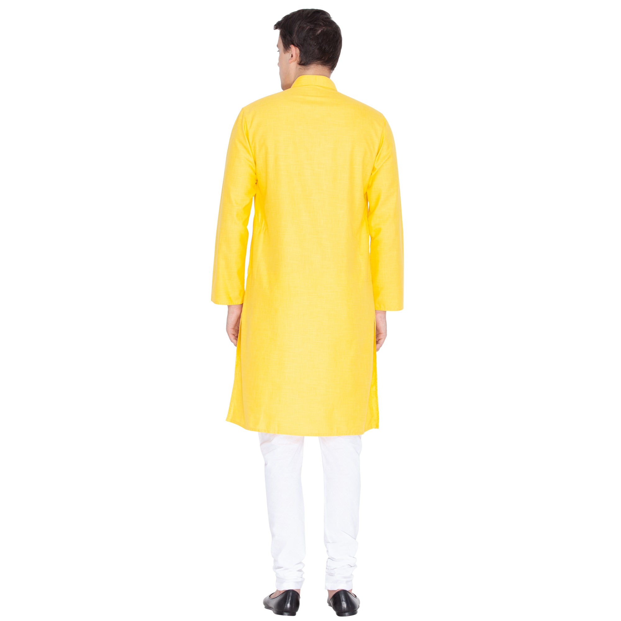 Men's Yellow Cotton Linen Blend Kurta Pyjama Set