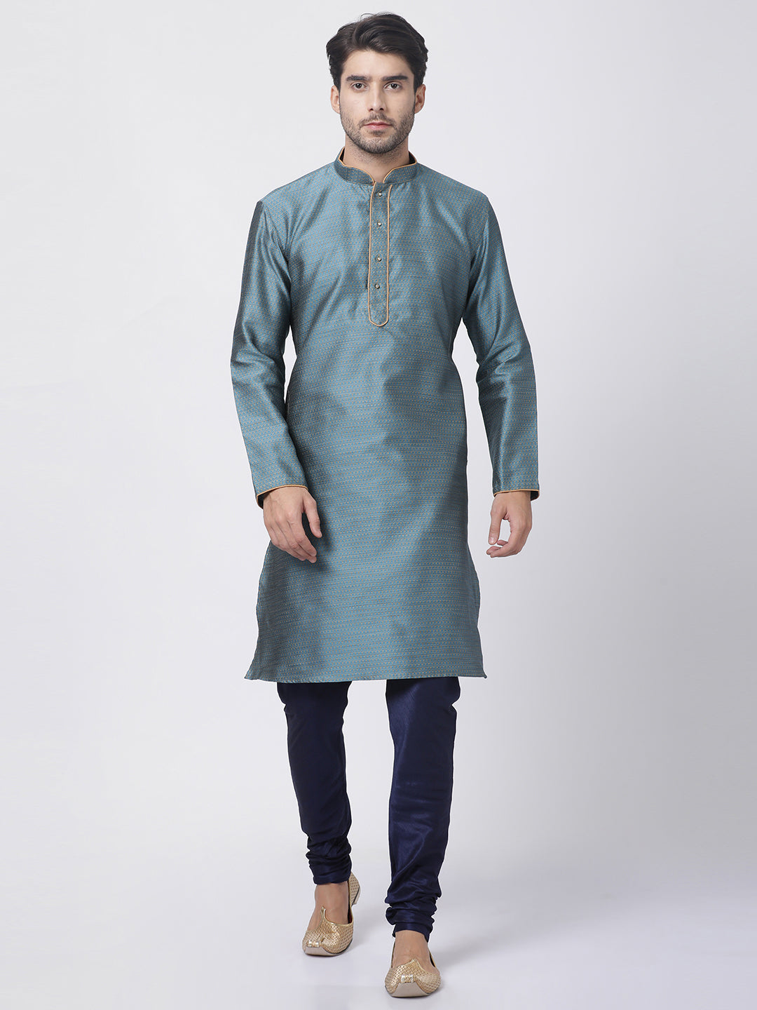 Men's Light Blue Silk Blend Kurta Pyjama Set