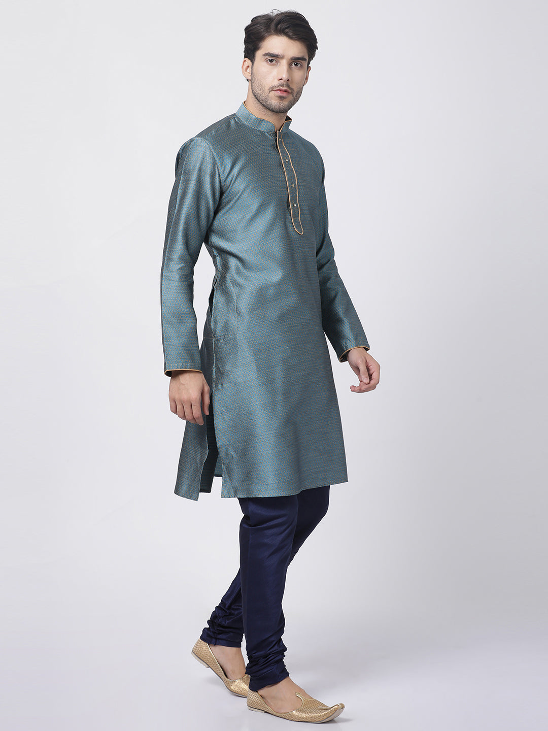 Men's Light Blue Silk Blend Kurta Pyjama Set