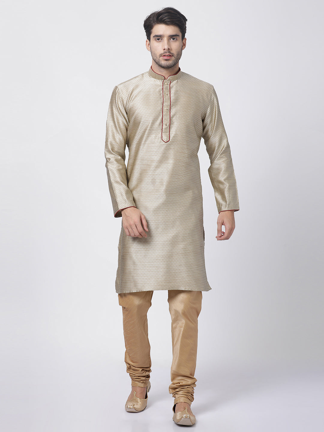 Men's Beige Silk Blend Kurta Pyjama Set