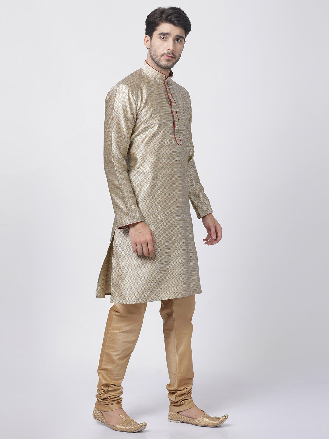 Men's Beige Silk Blend Kurta Pyjama Set