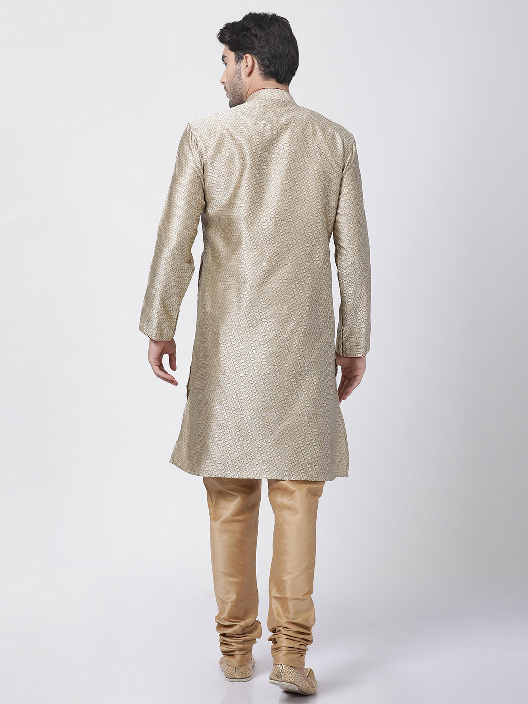 Men's Beige Silk Blend Kurta Pyjama Set