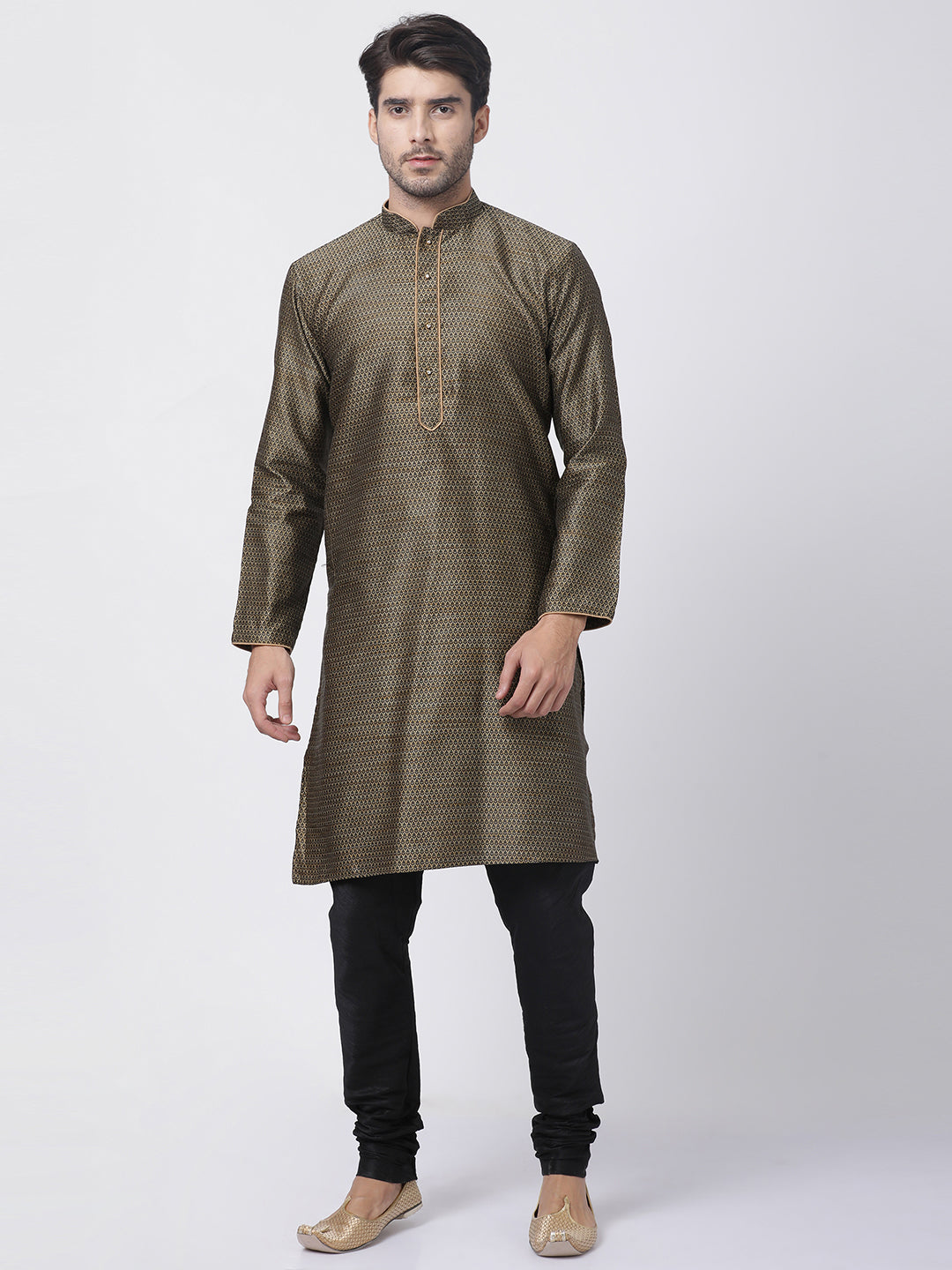 Men's Black Silk Blend Kurta Pyjama Set