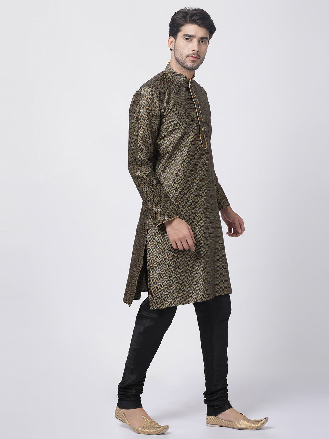 Men's Black Silk Blend Kurta Pyjama Set