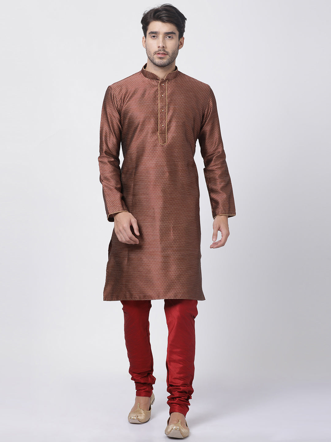 Men's Maroon Silk Blend Kurta Pyjama Set