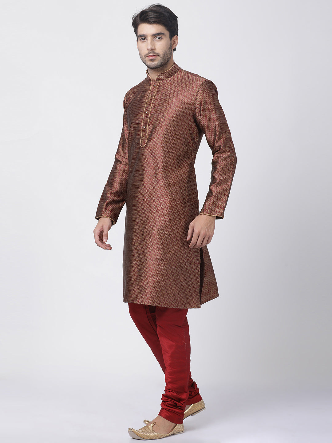 Men's Maroon Silk Blend Kurta Pyjama Set