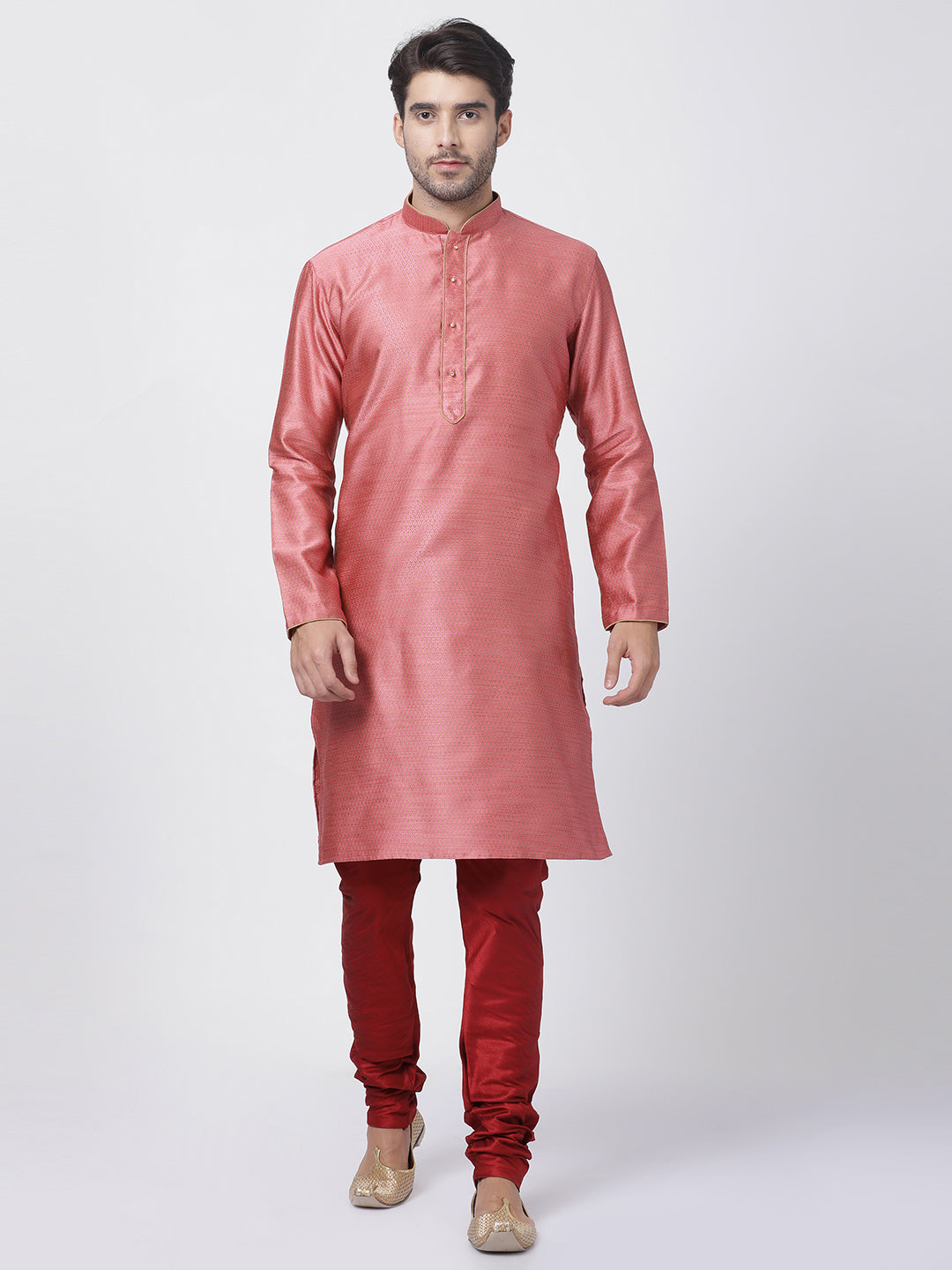 Men's Pink Silk Blend Kurta Pyjama Set