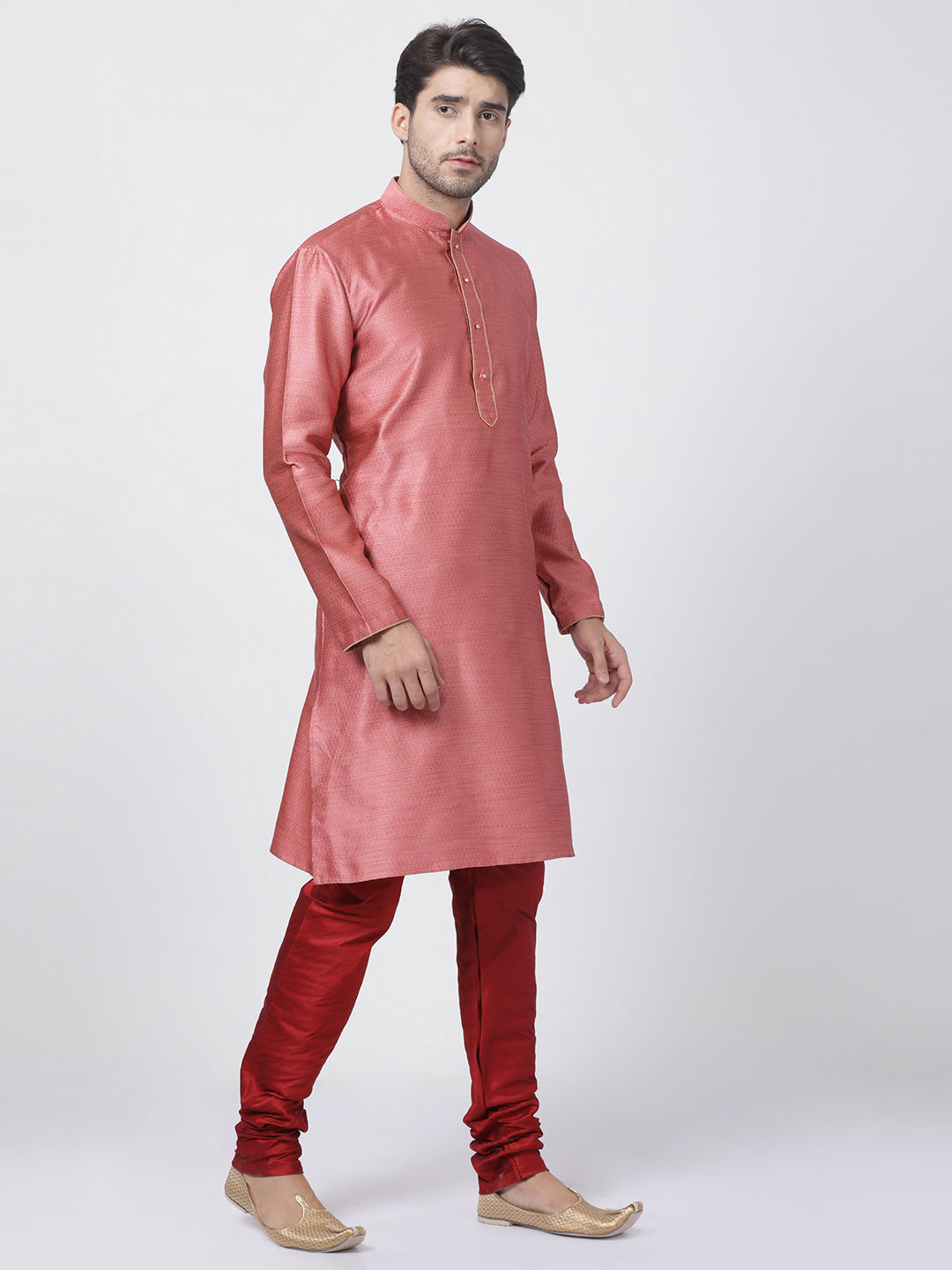 Men's Pink Silk Blend Kurta Pyjama Set