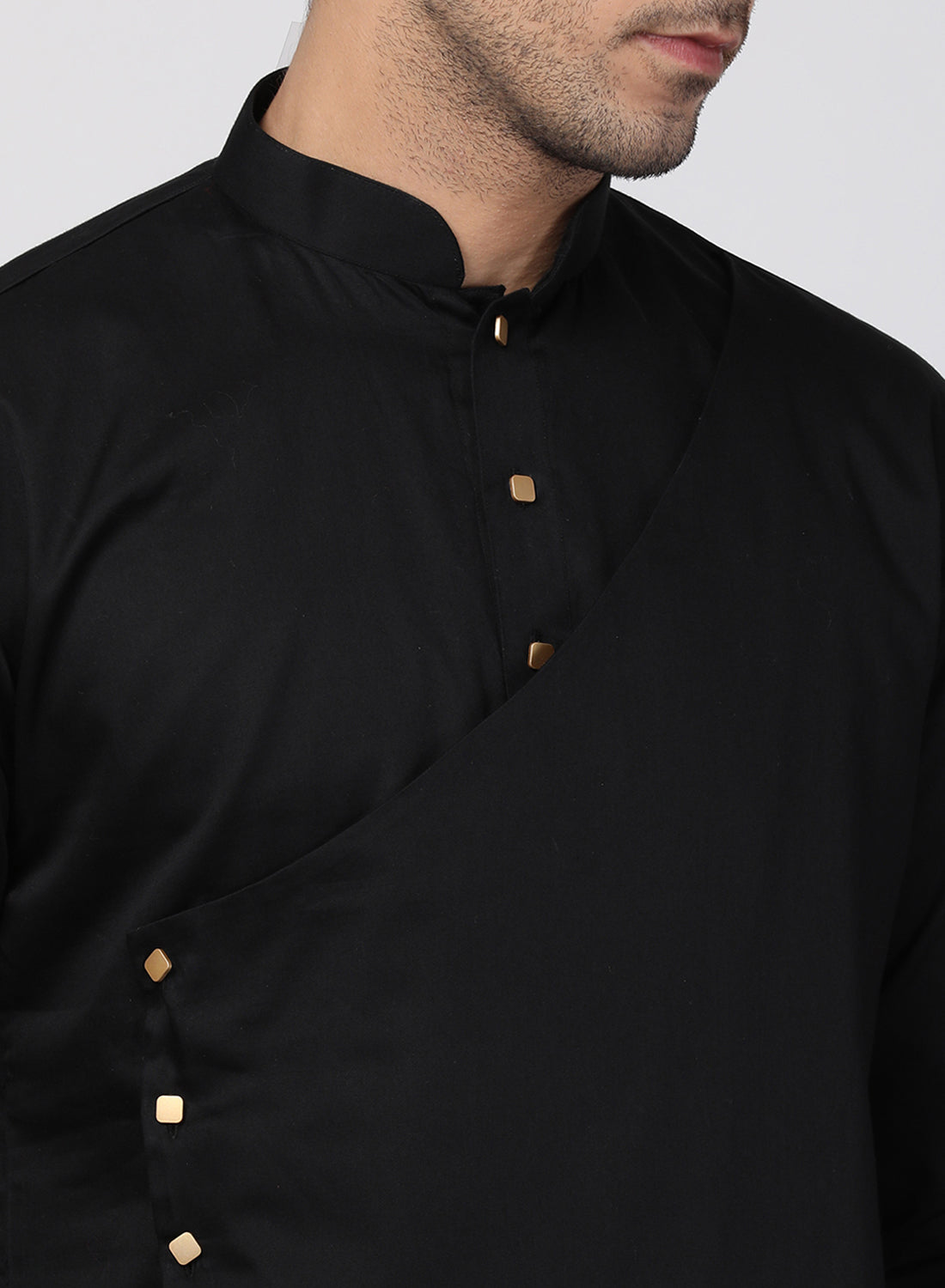 Men's Black Cotton Satin Blend Kurta