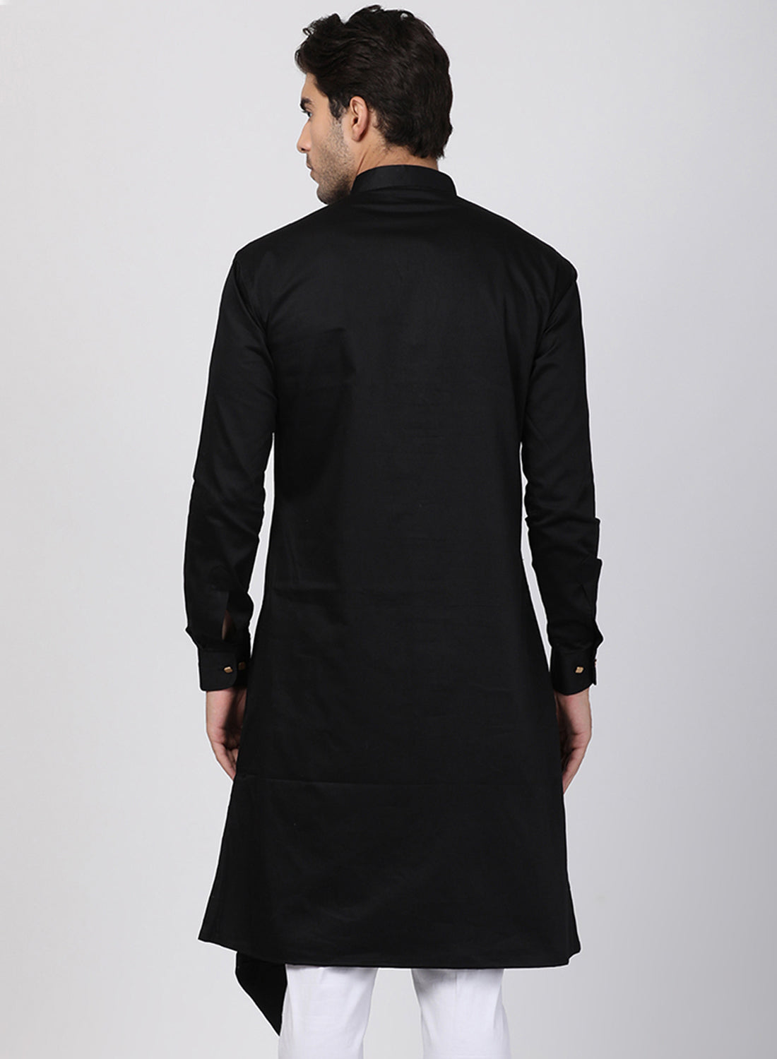 Men's Black Cotton Satin Blend Kurta