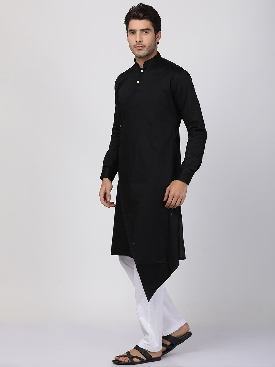 Men's Black Cotton Satin Blend Kurta