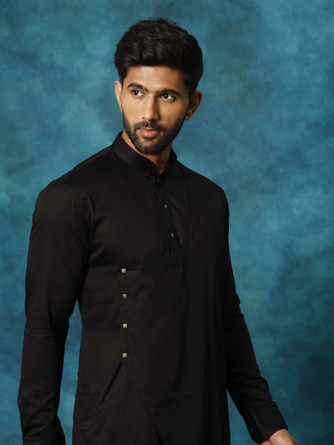 Men's Black Cotton Satin Blend Kurta Pyjama Set