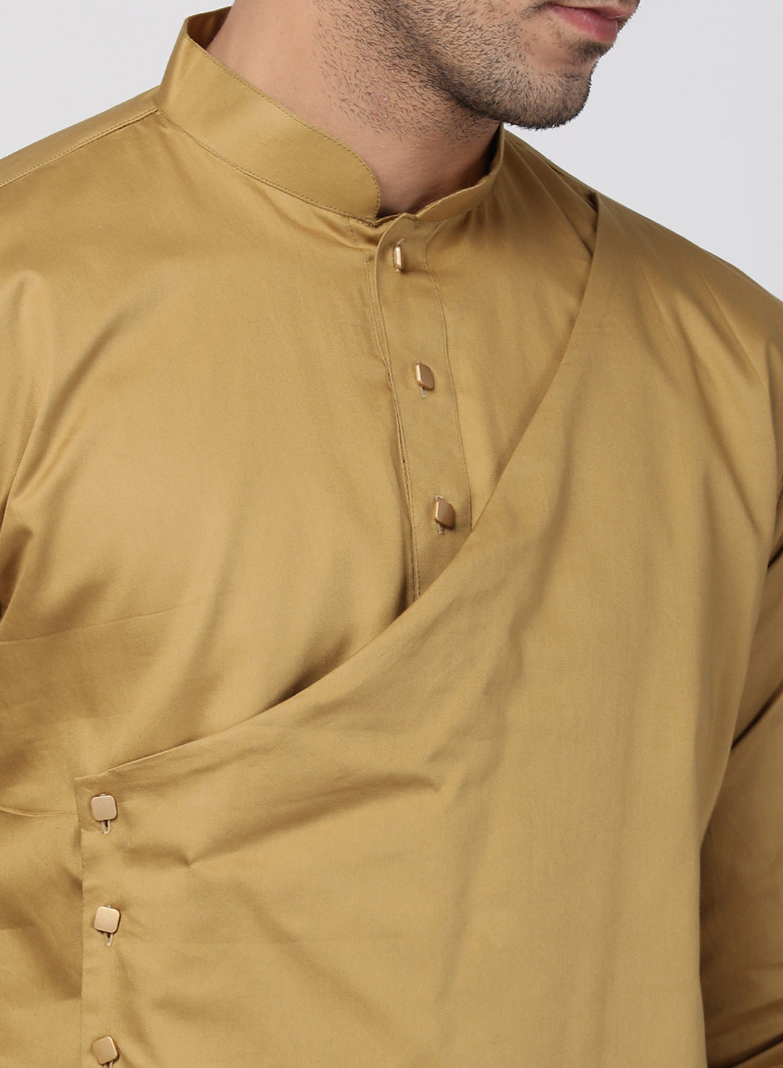 Men's Beige Cotton Satin Blend Kurta