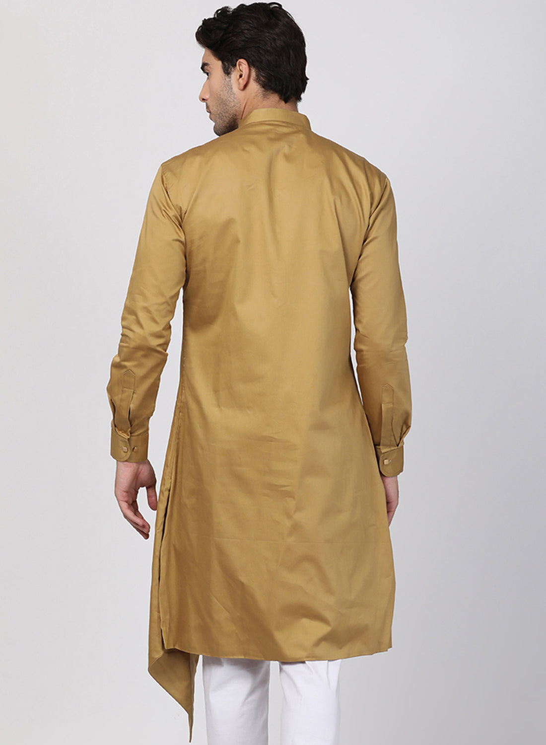 Men's Beige Cotton Satin Blend Kurta