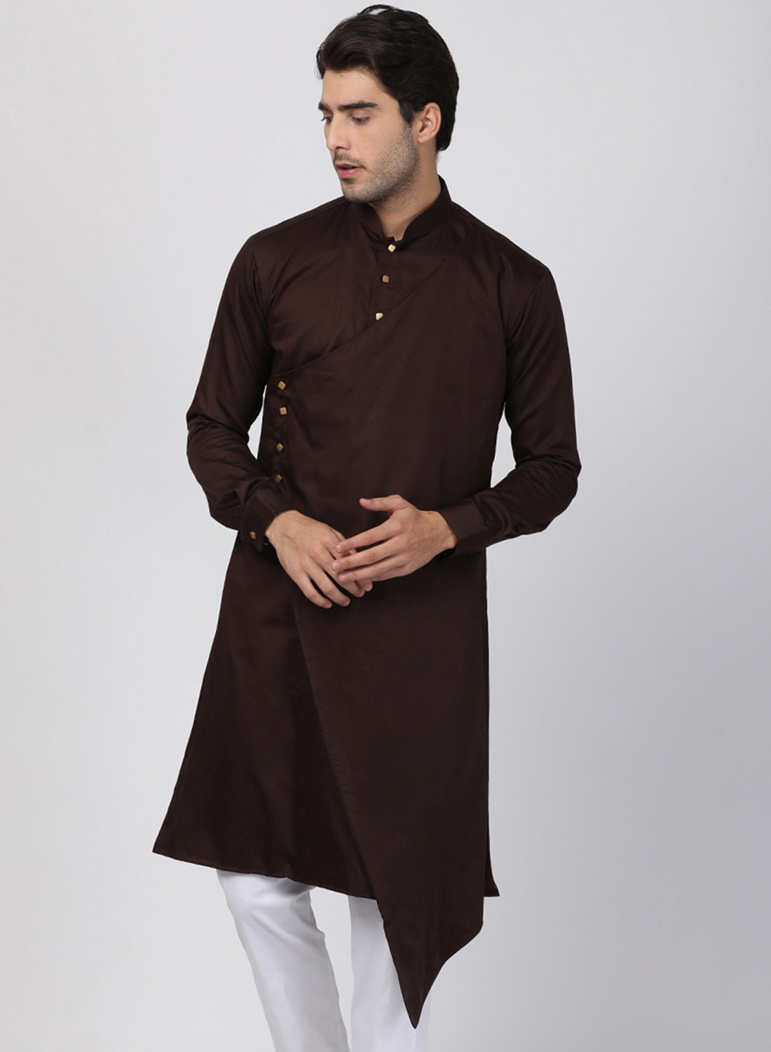 Men's Brown Cotton Satin Blend Kurta