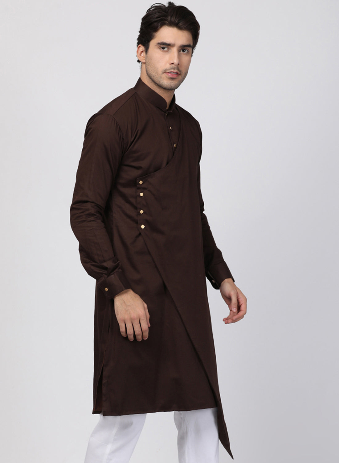 Men's Brown Cotton Satin Blend Kurta