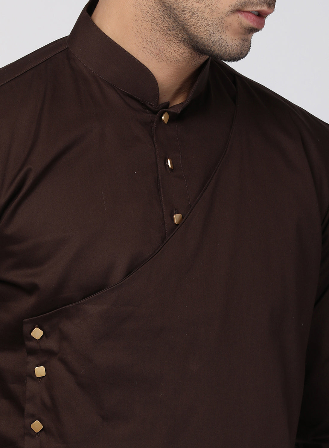 Men's Brown Cotton Satin Blend Kurta