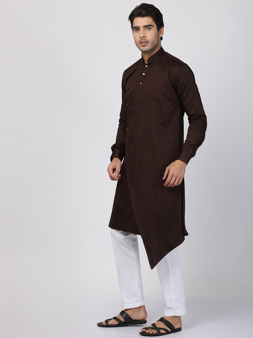 Men's Brown Cotton Satin Blend Kurta