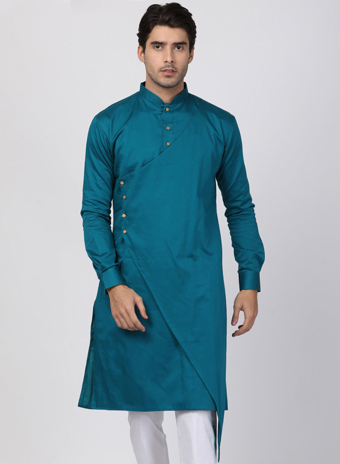 Men's Green Cotton Satin Blend Kurta