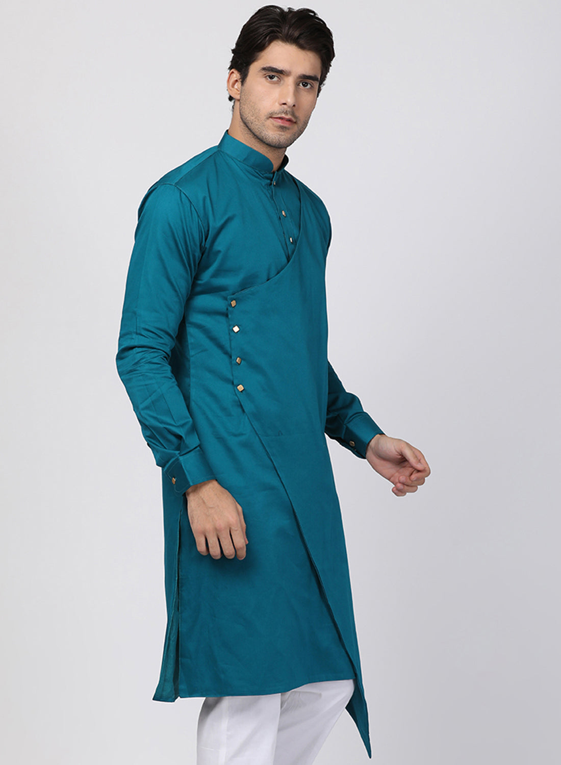 Men's Green Cotton Satin Blend Kurta