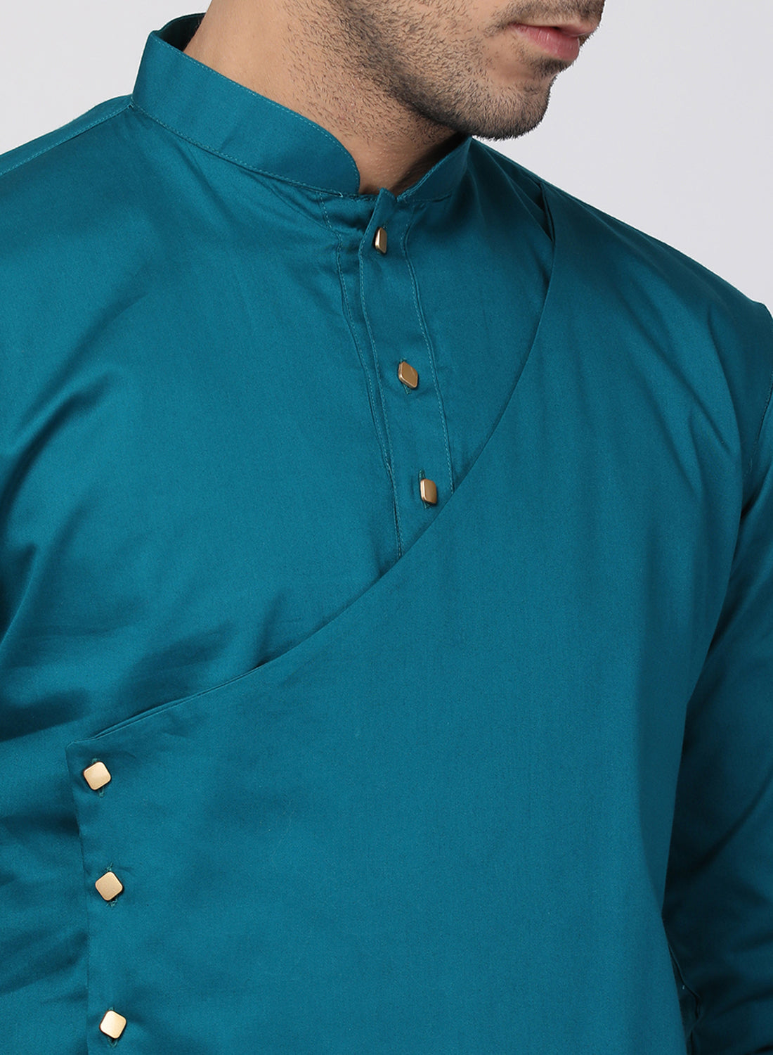 Men's Green Cotton Satin Blend Kurta