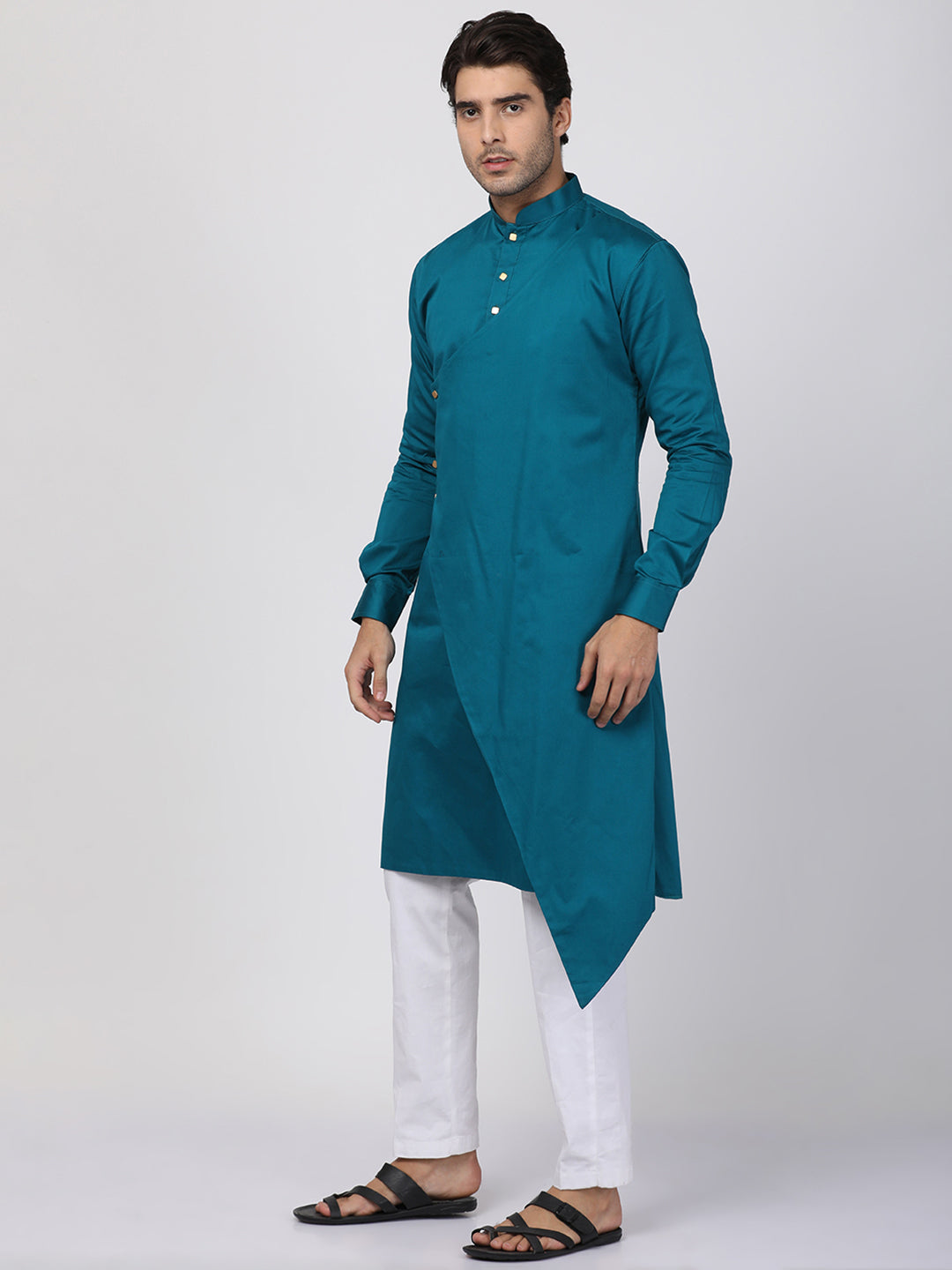 Men's Green Cotton Satin Blend Kurta