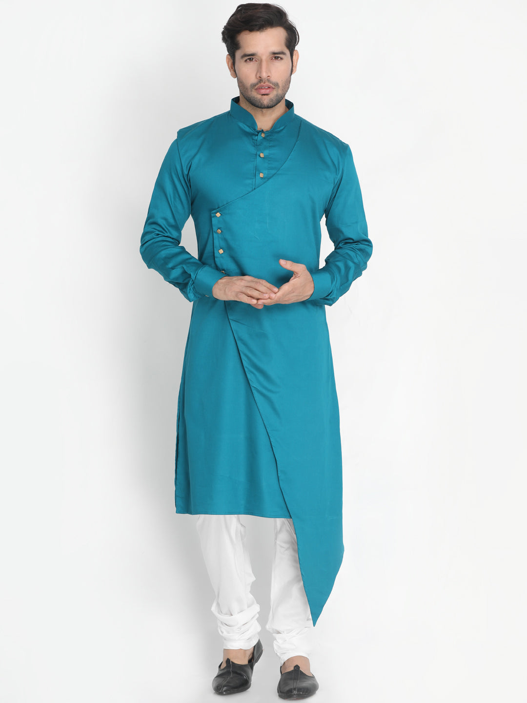 Men's Green Cotton Satin Blend Kurta Pyjama Set