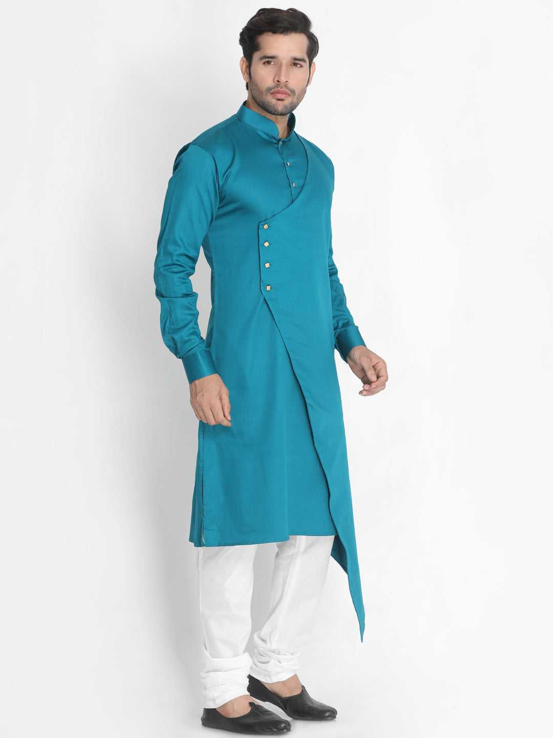 Men's Green Cotton Satin Blend Kurta Pyjama Set