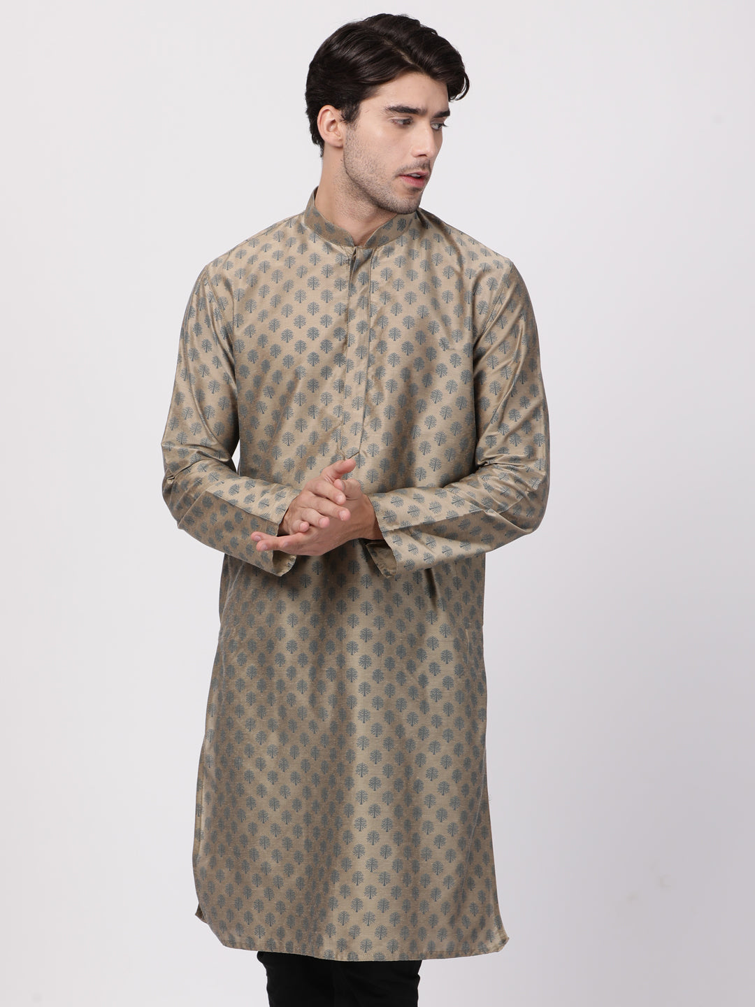 Men's Beige Cotton Blend Kurta