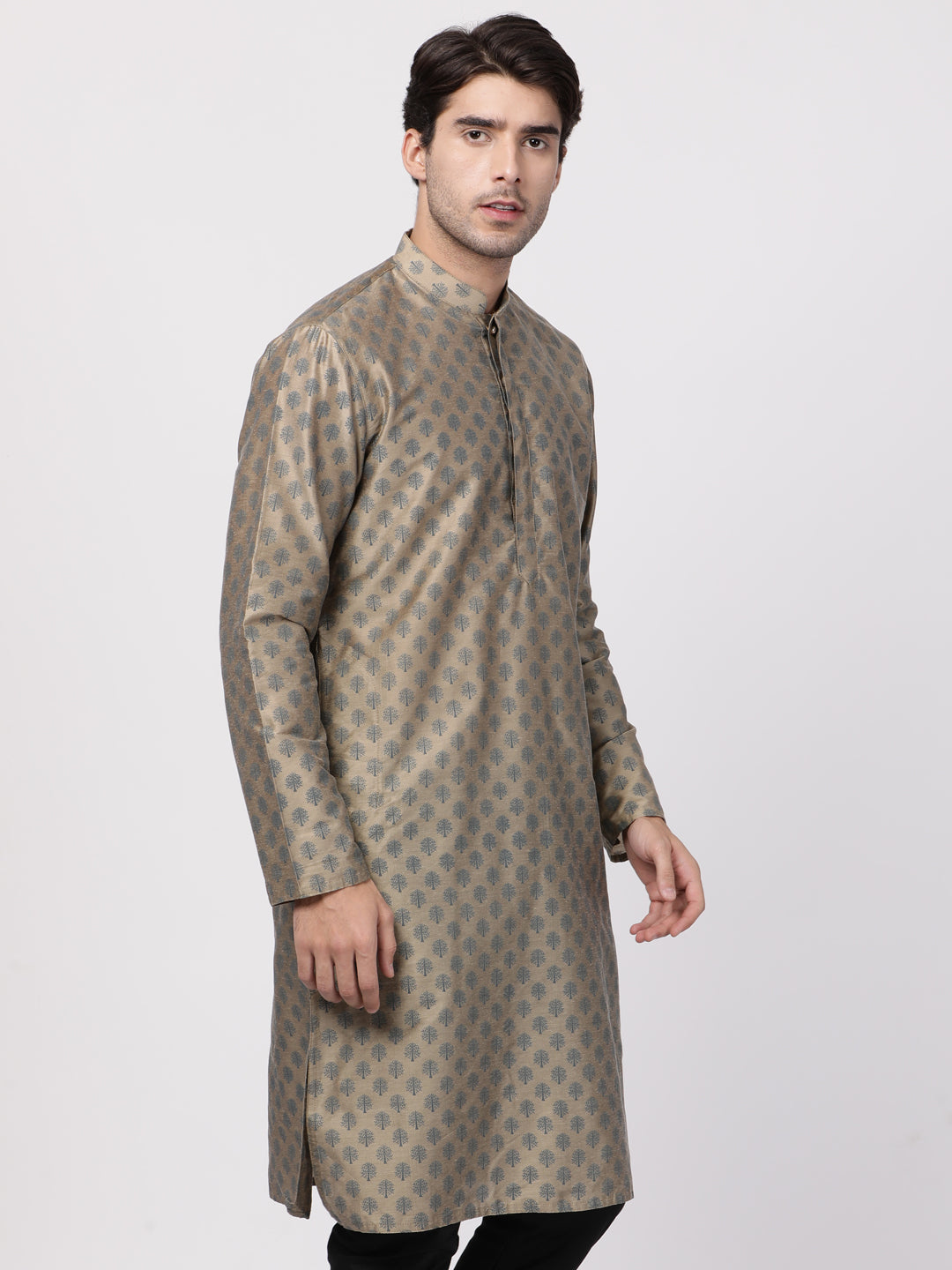 Men's Beige Cotton Blend Kurta