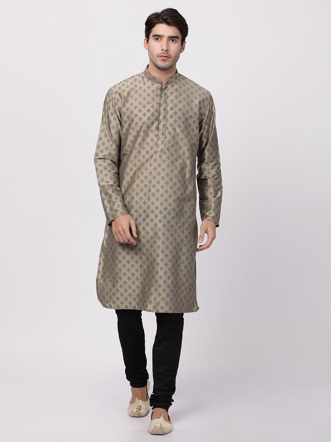 Men's Beige Cotton Blend Kurta Pyjama Set