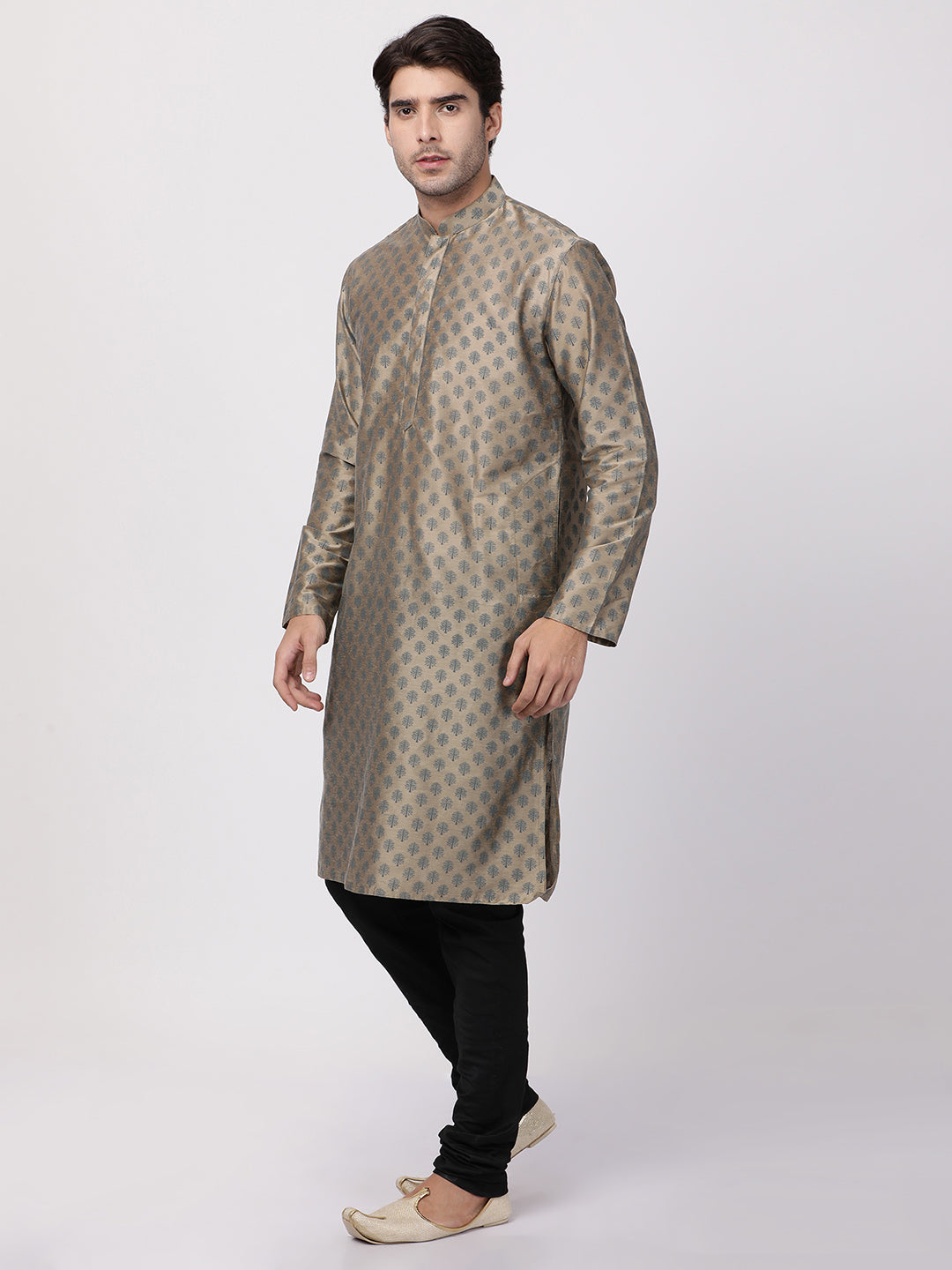 Men's Beige Cotton Blend Kurta Pyjama Set