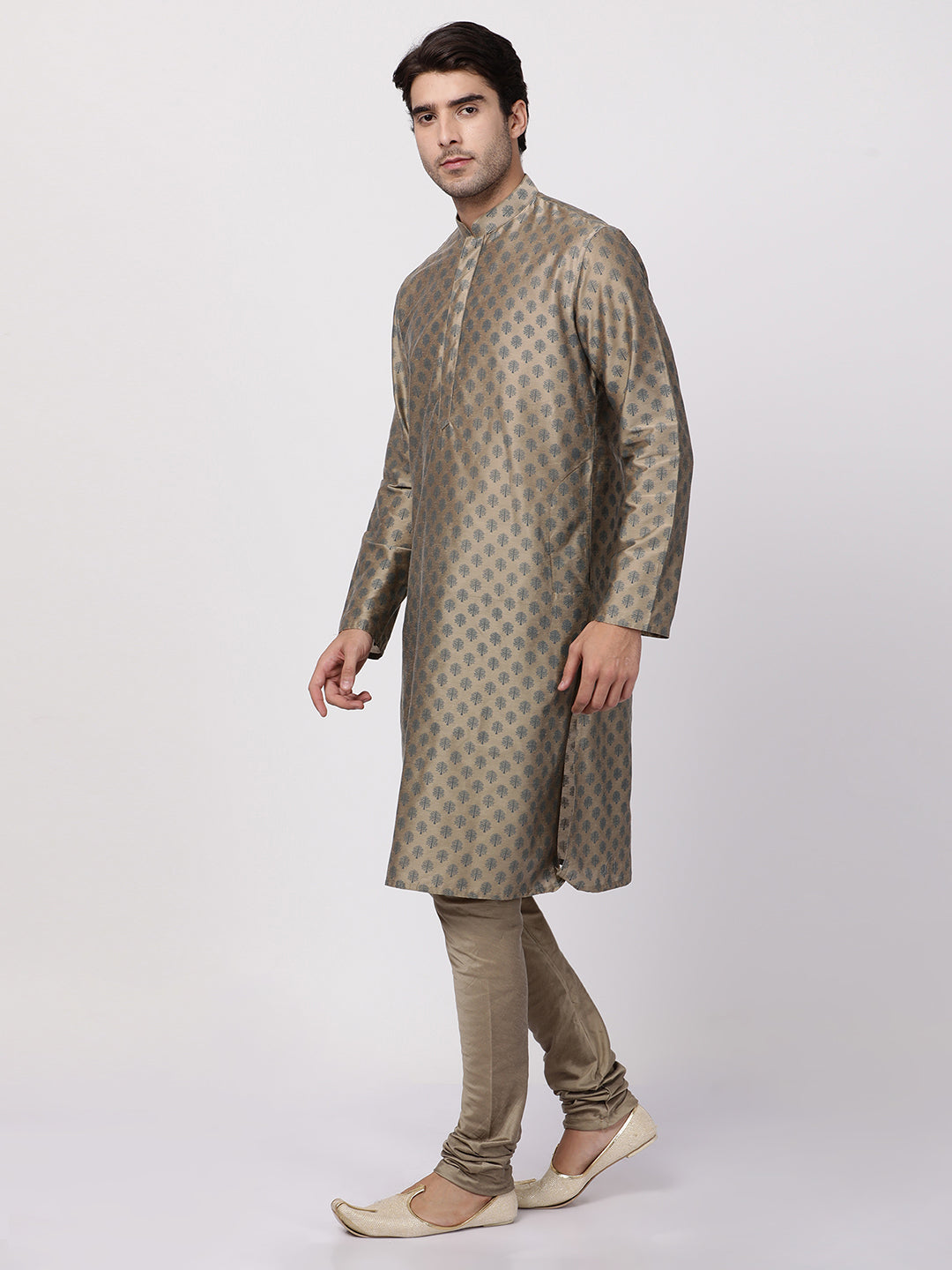 Men's Beige Cotton Blend Kurta Pyjama Set