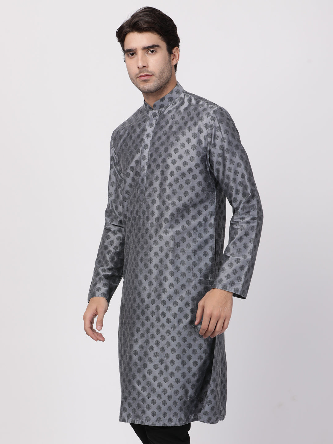 Men's Grey Cotton Blend Kurta