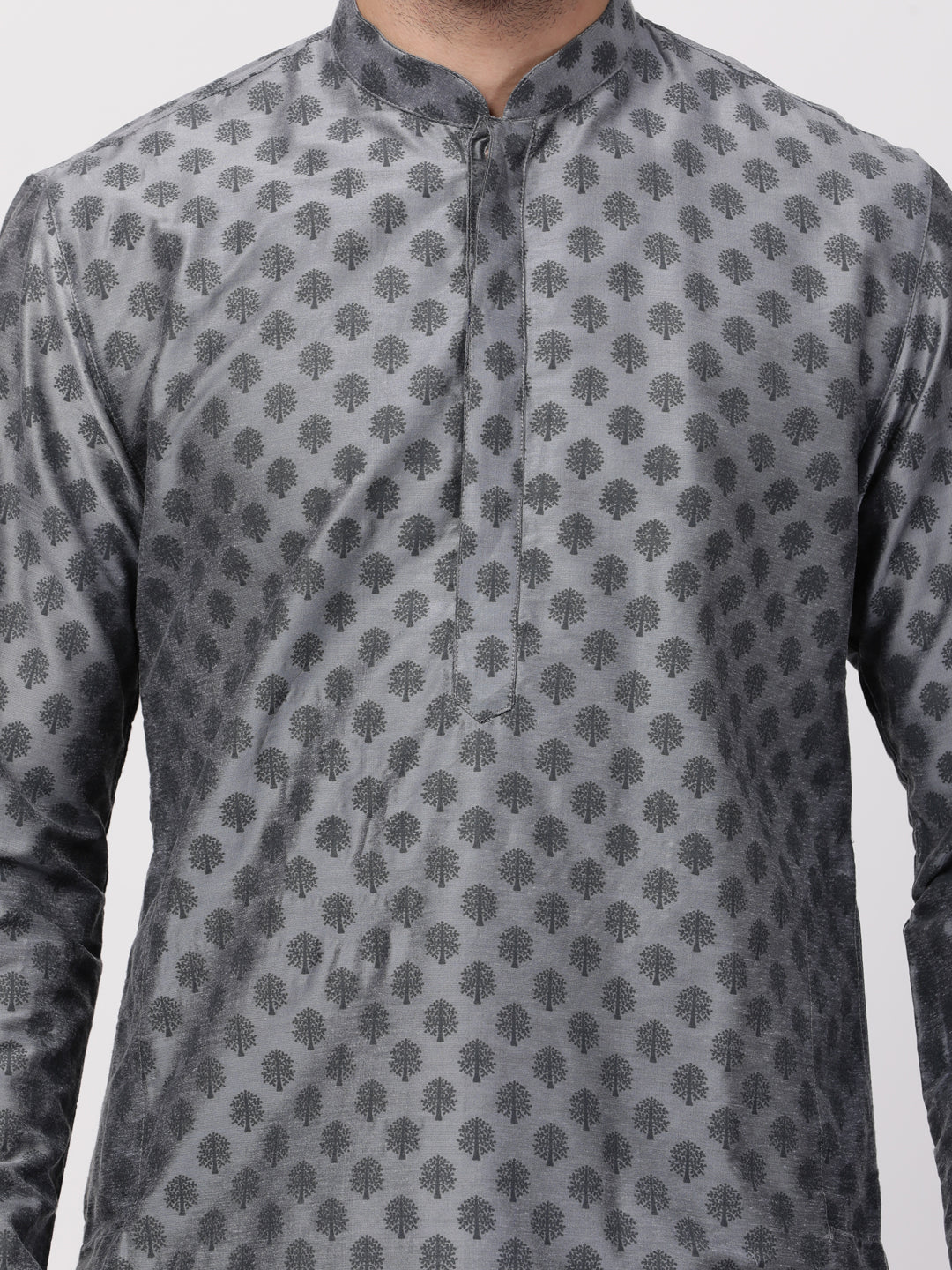 Men's Grey Cotton Blend Kurta