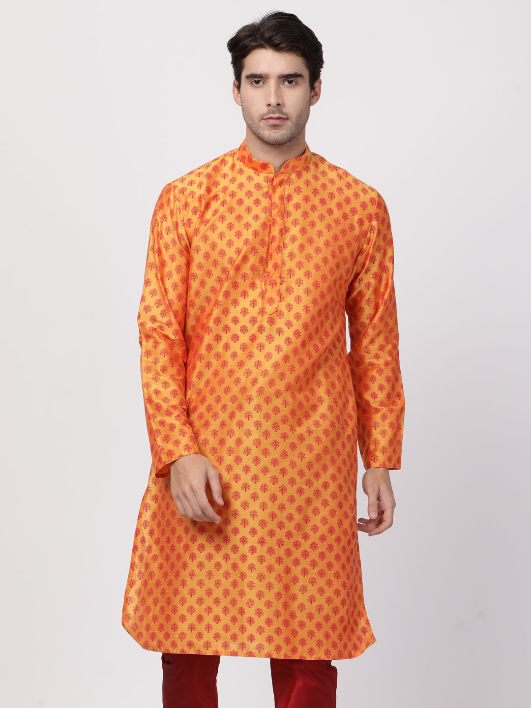 Men's Orange Cotton Blend Kurta