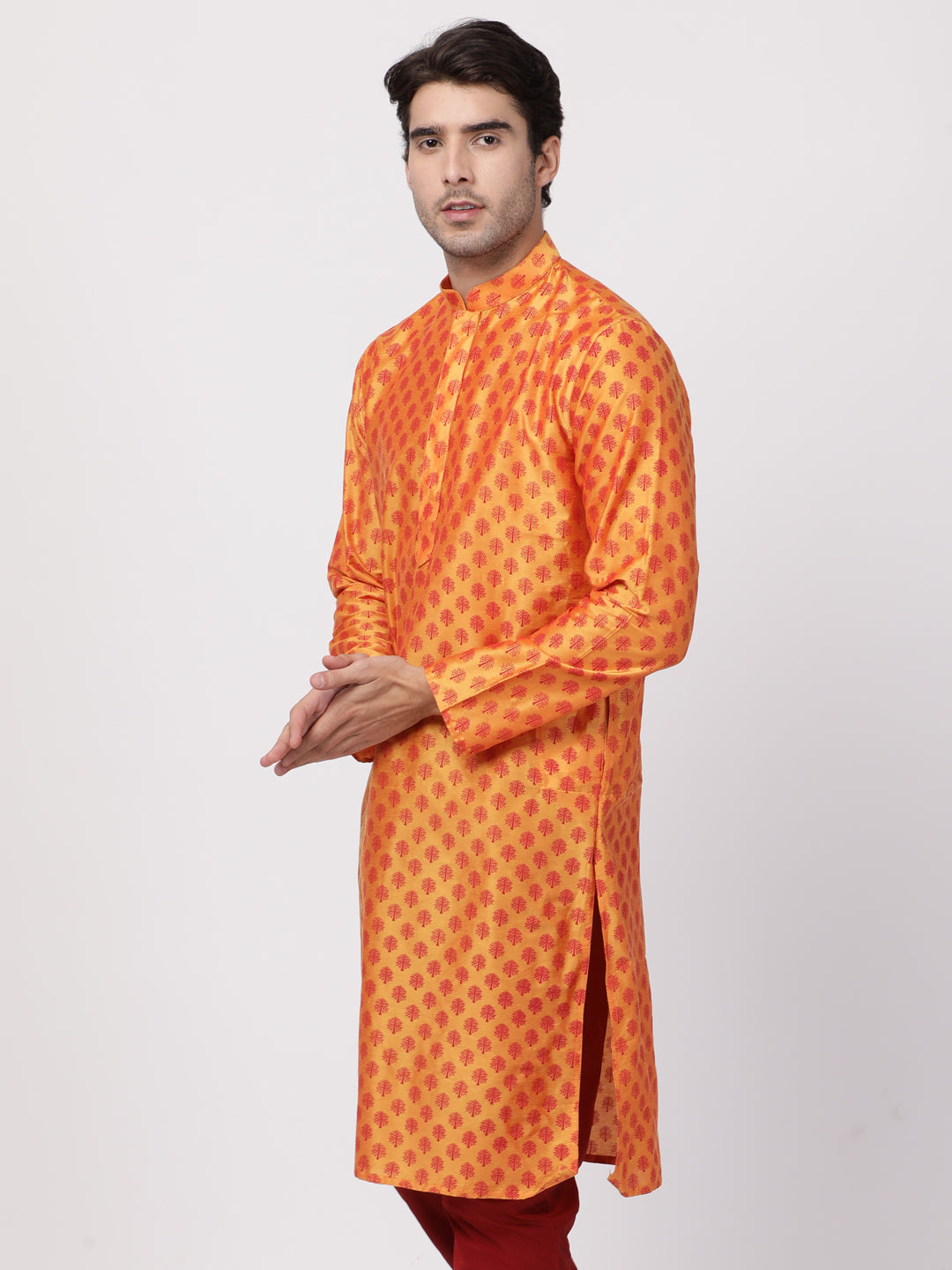 Men's Orange Cotton Blend Kurta